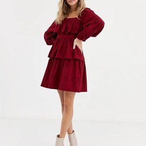 ASOS DESIGN broderie square neck ruffle mini dress